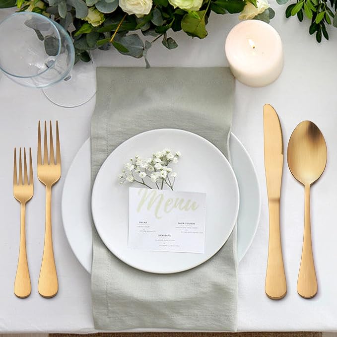 LIANYU 30 Piece Gold Silverware Set, Stainless Steel Gold Cutlery Set for 6 | Fancy Kitchen Utensil Flatware, Home Restaurant Party Tableware, Satin Finish, Dishwasher Safe
