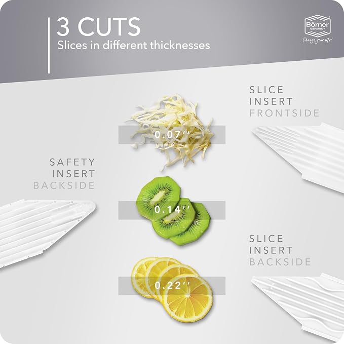 Borner Mandoline Food Slicer V1 (Basic Set) by Reston Lloyd • V-Slicer with Food Holder • Made in Germany • Fruit & Vegetable Chopper • Multiple Settings • Color: White