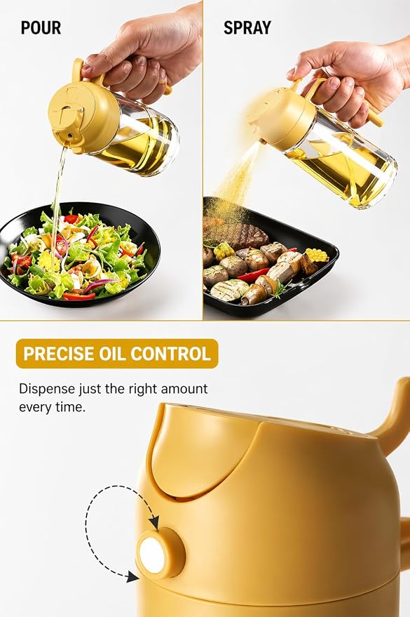 LIMPOPO Oil Sprayer for Cooking 16oz/470ml, Glass Olive Oil Dispenser Bottle, 2-in-1 Spray Mist & Stream Container for Air Fryer, Salad, BBQ, Baking & Grilling (Orange)