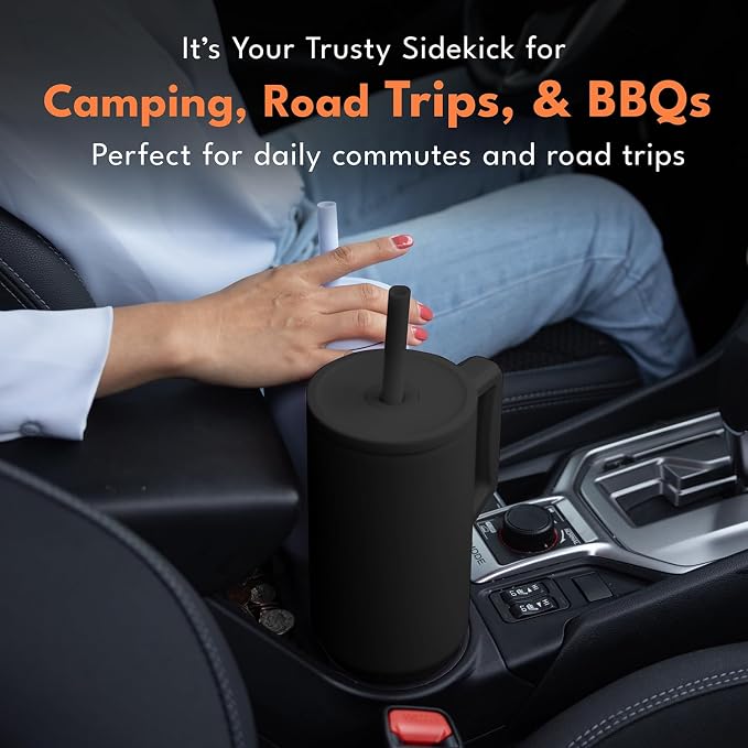 Elemental Spill Proof 40oz Insulated Tumbler with Handle & Straw Travel Mug | Stainless Steel Commuter Travel Coffee Mug for Cold Beverages, Includes 2 Straws & a Spill Proof Lid for Everyday Use