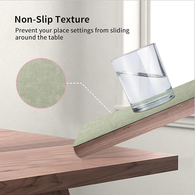 Maxpearl Faux Leather Placemats Set of 8, Easy to Clean, Light Green | Waterproof - Heat Resistant - Non Slip - Wipe Clean Dining Table Place Mats, Suitable for Indoor & Outdoor Use, 17''×12''