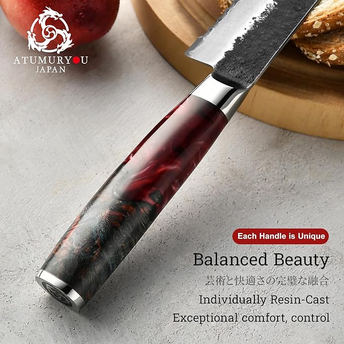 9'' Japanese Bread Knife, Black Forged 3-Layer VG10 Steel Core | San-Mai Kurouchi Finish, 62 HRC Hardness, Razor Sharp Serrated Edge, Bread & Bagels, Resin-Wood Handle, Premium Gift Box