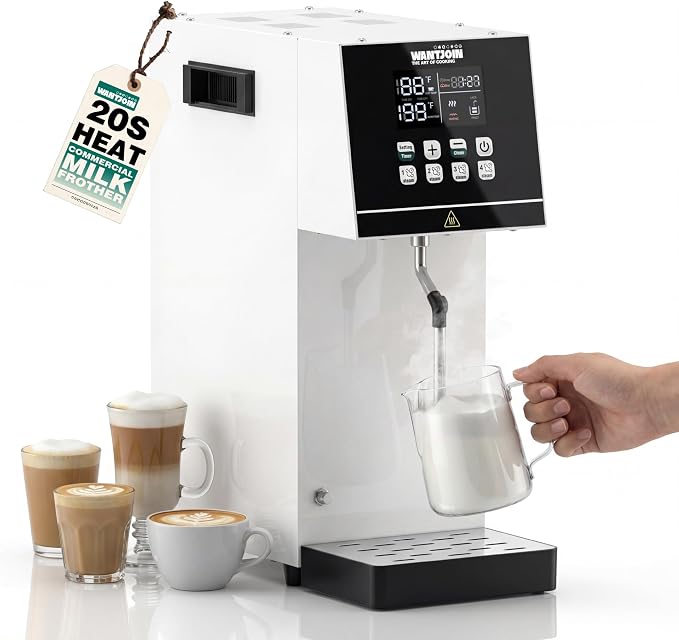 WantJoin Commercial Milk Frother - 2000W Milk Steamer for Latte Cappuccino Coffee, Beverage Heater with Hot Water Dispenser & LED Display, Hotel Use (White)
