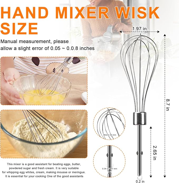 Hand Mixer Beaters Attachments for Kitchenaid Whisk, Beater, Dough Hook, Blending Rod, Stainless Steel Hand Mixers Blender Accessories for Kitchenaid KHM3 KHM5 KHM7 KHM9 KHM926 KHM512-6PCS