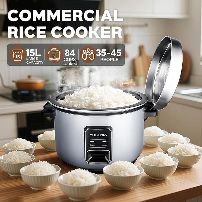 15L Commercial Rice Cooker 84 cup(Cooked) Extra Large Rice Cooker | 24-hour Keep Warm| One Touch Operation,Food Warmer with nonstick pot |1350W Fast Cooking Electric Rice Cooker for Restaurant