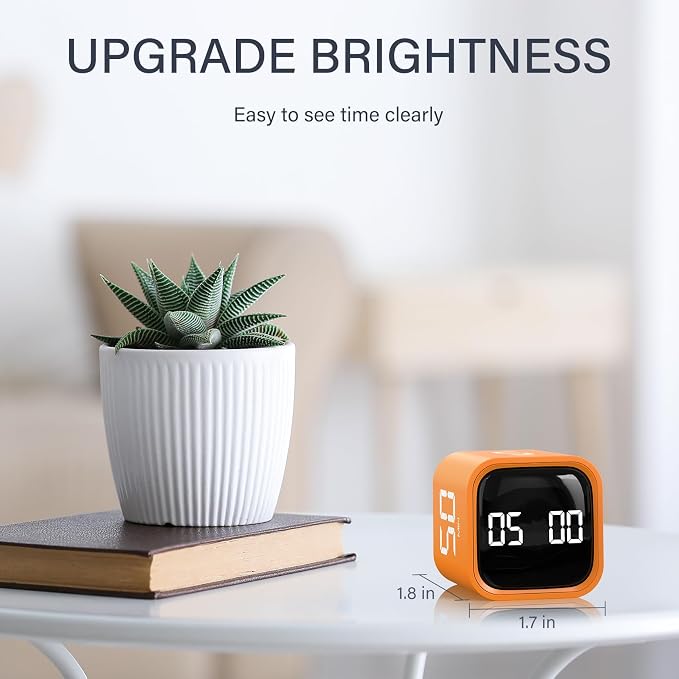 Rotating Pomodoro Timer 5/25/10/50, Desk Productivity Timer for ADHD,Orange | Countdown/Stopwatch Cube Timer, Vibration/High/Low Volume/Custom Modes, for Work Study, Back to School, Kitchen