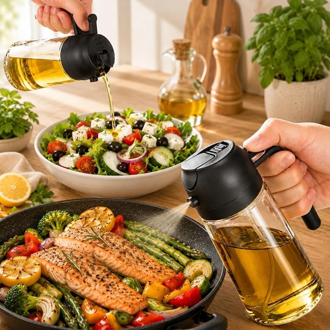 Oil Sprayer for Cooking, 16oz/470ml 2-in-1 Glass Olive Oil Dispenser