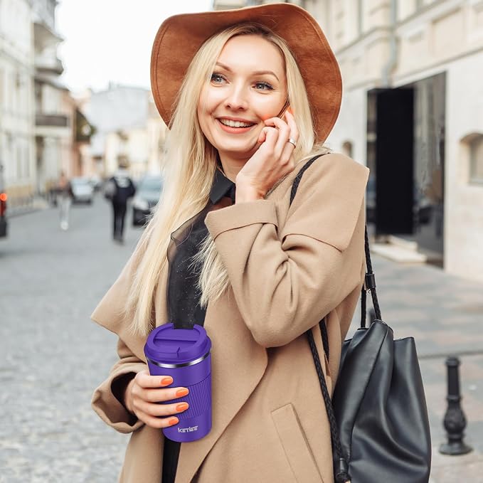 KETIEE Travel Mug 12oz: Insulated Coffee Mug with Leakproof Lid, Travel Coffee Mug Vacuum Stainless Steel Double Walled Reusable Coffee Cup for Hot and Iced Coffee Tea Water (Purple)