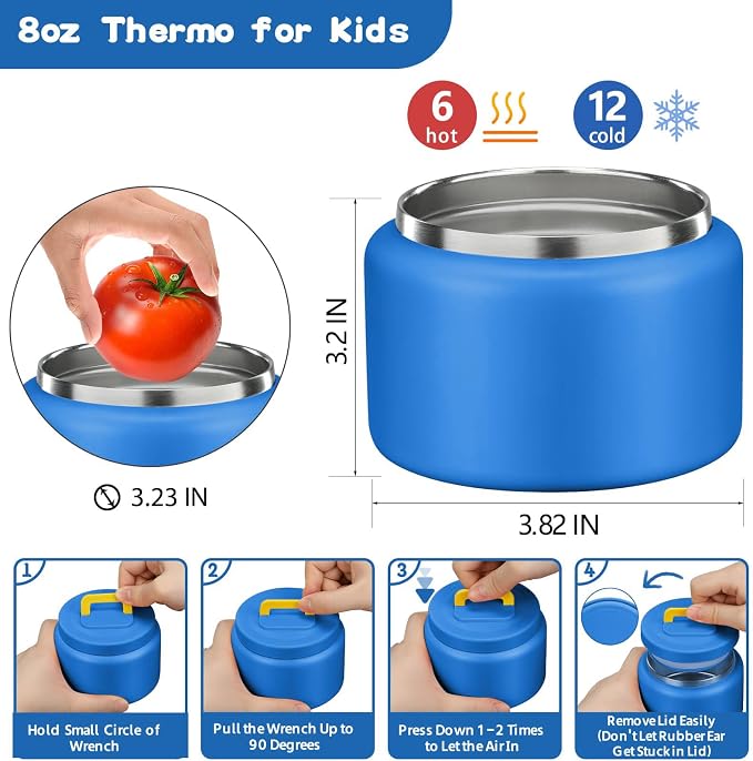 MAISON HUIS Bento Lunch Box with 8oz Soup Thermo, 5-Compartment Leak-Proof Container, Thermo Hot Food Jar and Insulated Lunch Bag, BPA Free,Travel, School (Blue)