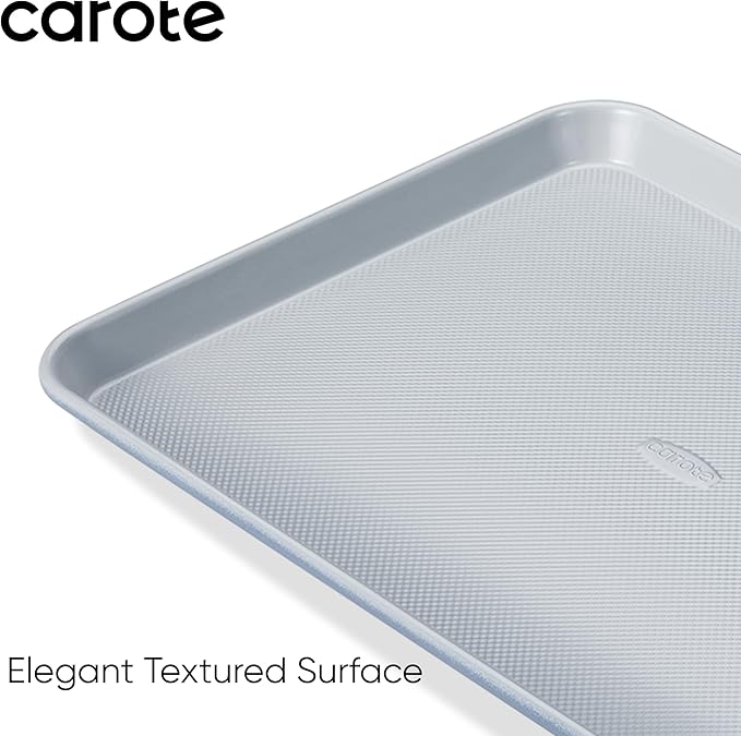 CAROTE 3-Piece Baking Sheet, Nonstick Cookie Sheets, Blue & Grey | 13, 15 & 17-Inch, Carbon Steel Baking Pans Set, Easy-Release, Oven Safe Up to 446°F, Even Heating, PFAS-Free, Space-Saving