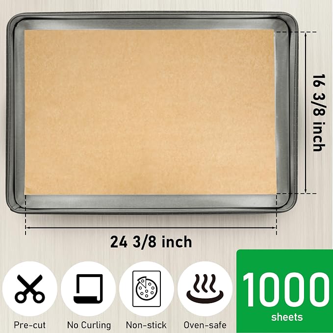 EcoDispose 1000 Pcs Precut Parchment Paper Baking Sheets, 16-3/8" x 24-3/8" | Unbleached, Non-Stick, Heavy Duty, Greaseproof, Full Pan liner for Baking, Grilling, Steaming