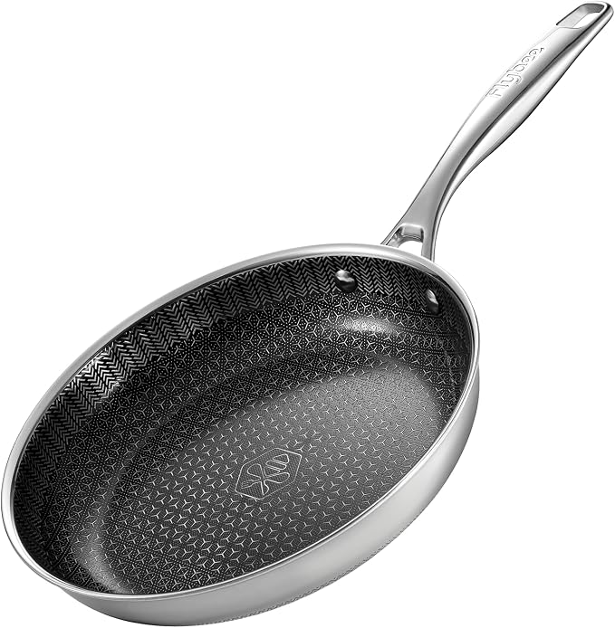 10 Inch Hybrid Nonstick Frying Pan, Tri-Ply Stainless Steel Pan with Non-Toxic Ceramic Coating, FDA Compliant & PFAS-Free, Dishwasher & Oven Safe, Induction & All Cooktops Compatible
