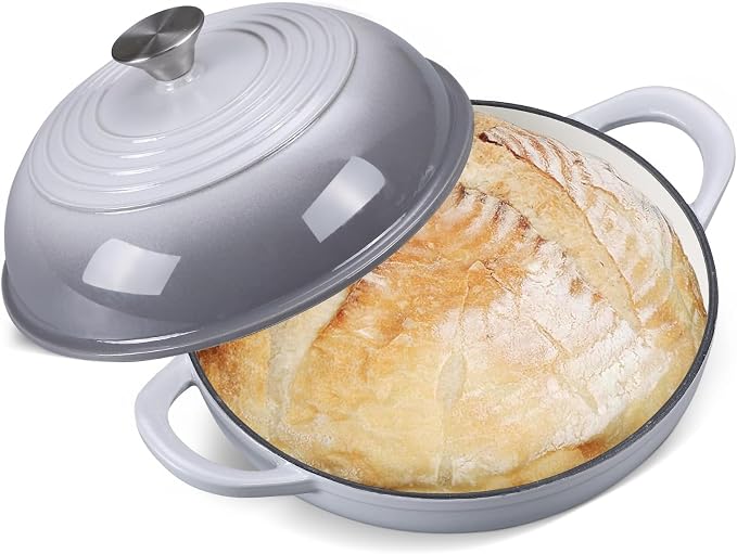 6QT Enameled Cast Iron Round Bread Oven, Sourdough Dutch Oven, Gray | Bread Oven for Homemade Sourdough Bread Baking, Bread Pot with Dome Lid, Gifts for Sourdough Bakers, Oven Safe up to 500°F