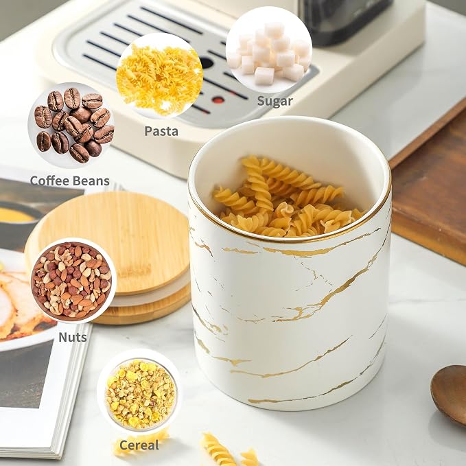 Food Storage Jar Strong Ceramic Storage Canisters with Airtight Seal Bamboo Lid Modern Design Seal Damp-Proof Kitchen Jar for Coffee, Tea,coffee