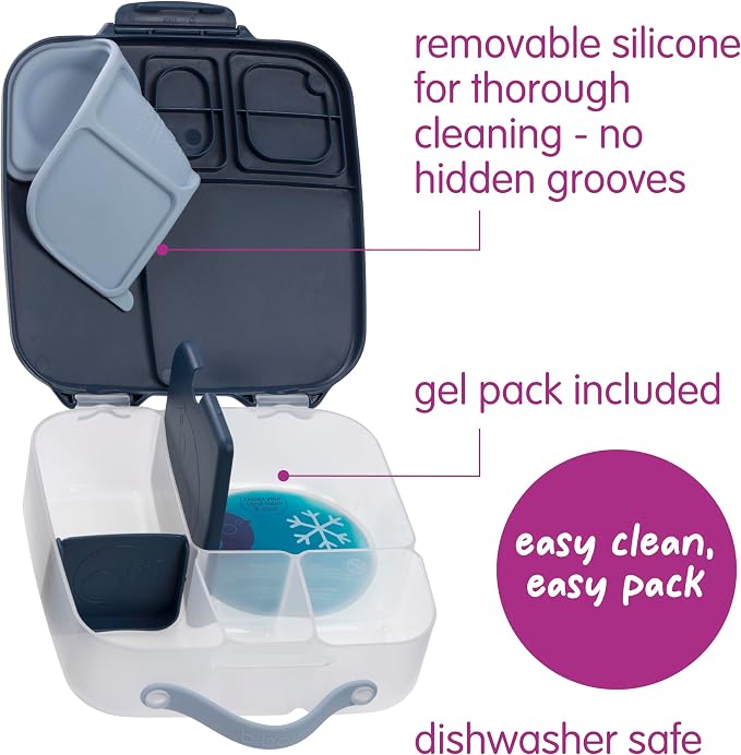 b.box Lunch Box, 8.5 Cup Bento Box for All Ages, Snack Box, Food Containers | Lunch Box Kids + Adults, Lunch Containers, 4 Compartments, Leak Proof, Dishwasher Safe, BPA Free, PFAS Free — Midnight