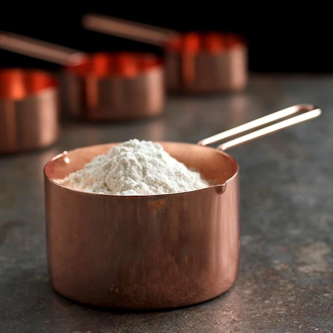 Copper Stainless Steel Measuring Cups and Spoons Set of 8 Engraved Measurements, Pouring Spouts & Mirror Polished for Baking and Cooking Include Magnetic Measurement Conversion Chart by KAISHANE | Engraved measurements, dual pour spouts and magnetic co...