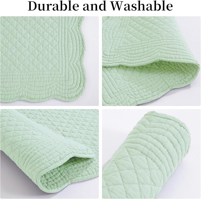 HOMBYS Quilted Placemats Set of 6 Washable-13x18 inches Rectangular Placemats for Kitchen Table-100% Cotton Fabric Rectangular Table Mats, (Sage Green)