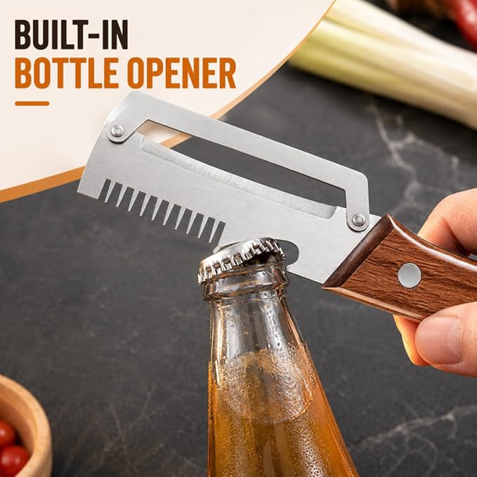 2PCS Multi-Functional Vegetable Peeler for Kitchen, 3 in 1 Stainless Steel Blade with Wooden Handle and Bottle Opener, Kitchen Gadgets Tool for Fruit Peeling Potato Carrot Veggie Peeler (B)