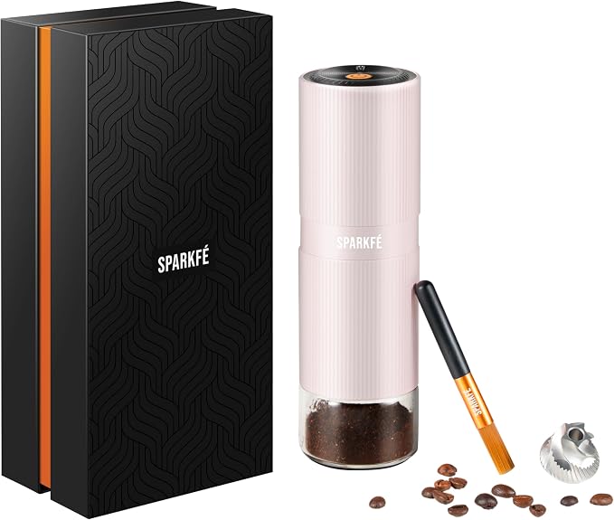 Portable Electric Coffee Grinder, Rechargeable Handheld Grinder with Stainless Steel Conical Burr, Adjustable Grind Settings, for Espresso, Moka, Pour Over, French Press, Cold Brew, Blushy