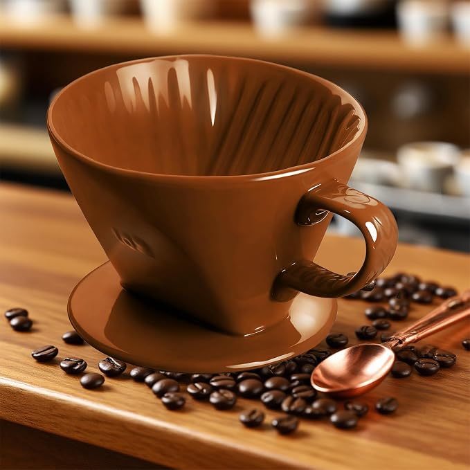 Ceramic Pour Over Coffee Dripper, V-Shaped Coffee Filter Cone | Brews rich, balanced coffee with a 3-hole design for smooth extraction and consistent flavor in every cup.