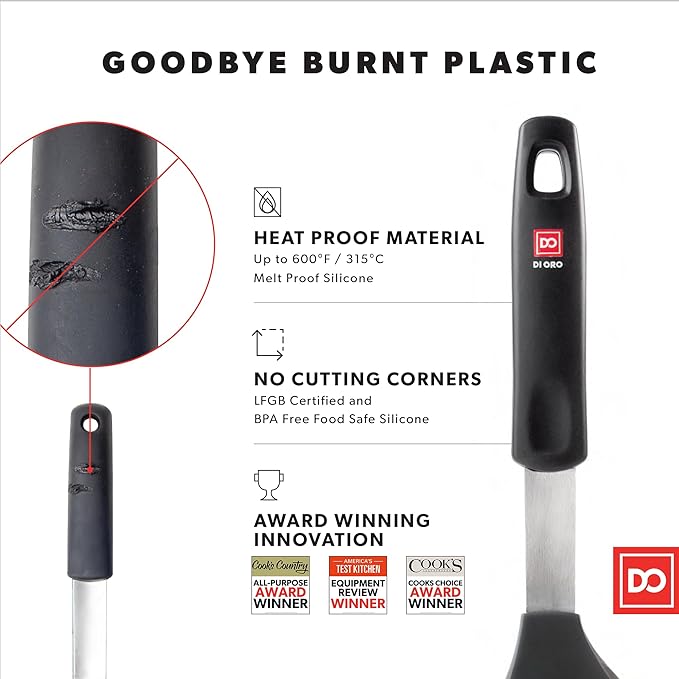 DI ORO Silicone Turner Spatula Set - 600F Heat Resistant, 3-Pc | Flexible flippers for eggs, pancakes, and crepes; Won't scratch nonstick pots and pans; BPA-free and dishwasher safe