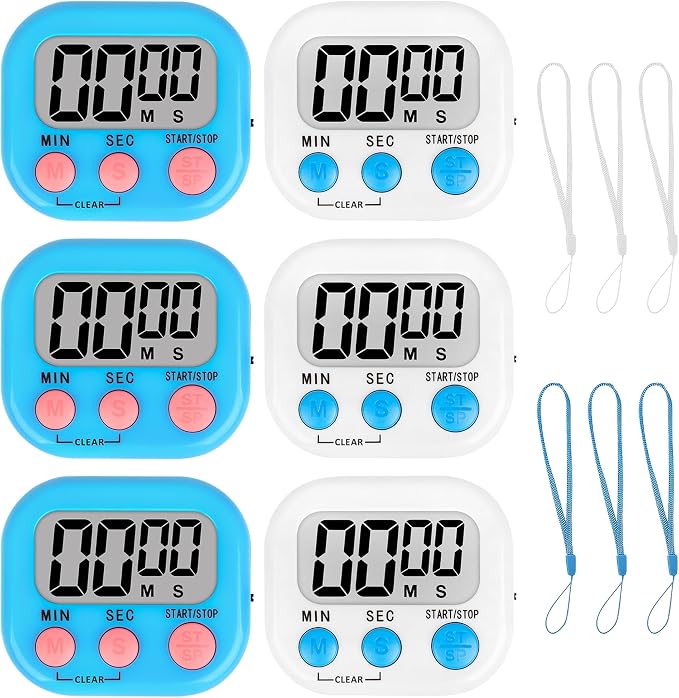 ZILLEEN Classroom Timer for Kids Teachers 6 Pack Digital Timers Blue White | Strong Magnetic, Large Screen, Big Button, Teacher Classroom Must Haves Kitchen Timers for Cooking Egg Exercise Study