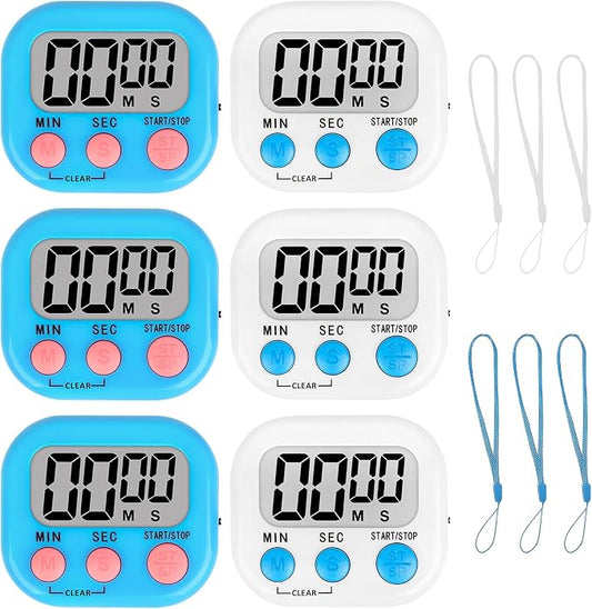 ZILLEEN Classroom Timer for Kids Teachers 6 Pack Digital Timers Blue White | Strong Magnetic, Large Screen, Big Button, Teacher Classroom Must Haves Kitchen Timers for Cooking Egg Exercise Study