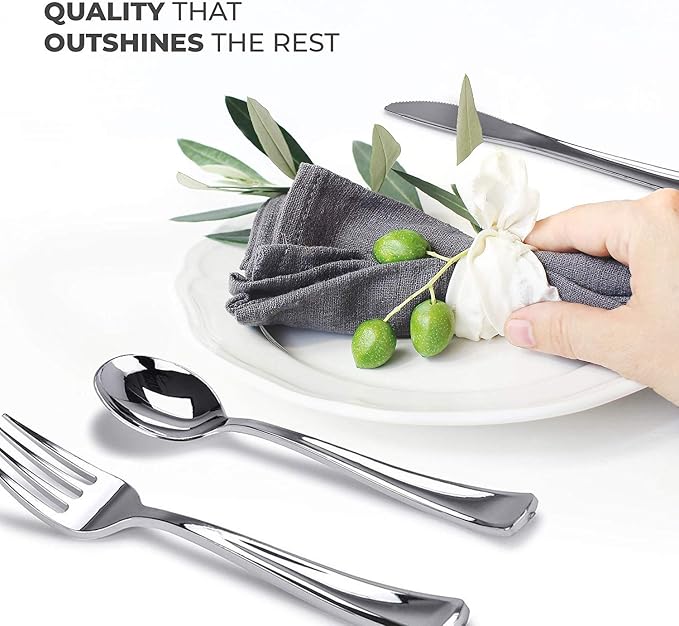 1280 Pack Silver Plastic Cutlery Disposable Silverware - 640 Forks, 320 Knives, 320 Spoons - For Catering, Parties, Dinners, Weddings, and Everyday Use, Stock Your Home