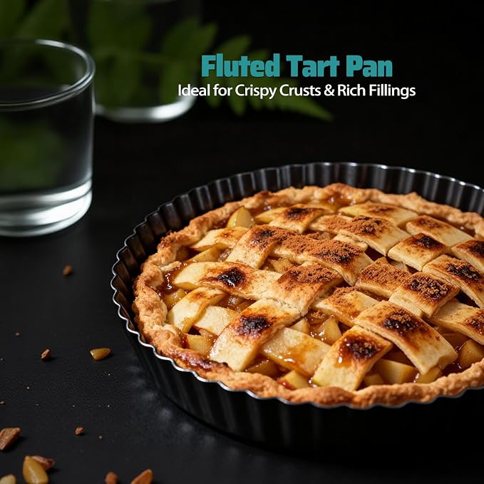 Tart Pan 2 Pack, 10 Inch Nonstick Carbon Steel Pan with Removable Bottom | Deep 1.2In Tart Quiche Pan for Apple pie, Kitchen Reusable Baking Tool