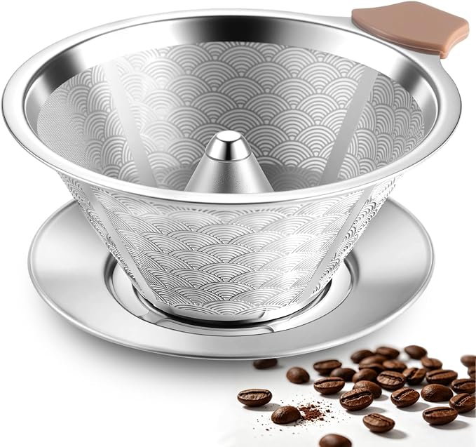 Pour Over Coffee Dripper, W60 Style Stainless Steel Coffee Filter, Paperless Reusable Coffee Filter, Metal 600 Mesh Strainer Coffee Maker Single Cup Brewer 1-2 Cup