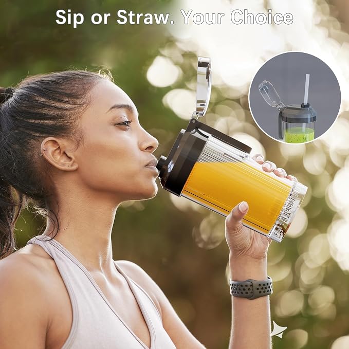 Personal Blender, Portable Blender for-Smoothies and Shakes, Ice crush, Juice, Pulse, 4 Programs, Cordless, USB-C Rechargeable, 18 oz removable Vessel, Lids and Straws, BPA Free, Dishwasher Safe