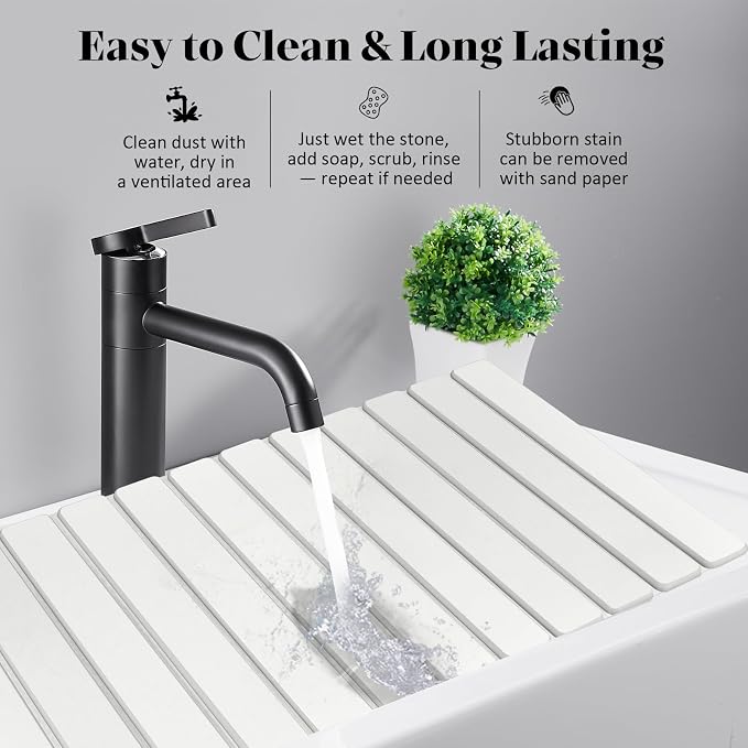 Large Stone Dish Drying Mat for Kitchen Counter, Foldable Quick Drying Dish Mats, Ultra Absorbent Diatomaceous Earth Mats for Dishes Bottles Cups, Match Any Countertop (White 28"×16" & 8"x4")