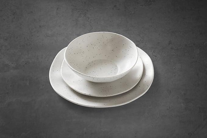 Oneida Terrazzo Cream Melamine 12-Piece Dinnerware Set for 4 | dishwasher safe | plates and bowls sets for kitchen and dining | 10.5 inch plate, dish set, dishes | 26oz
