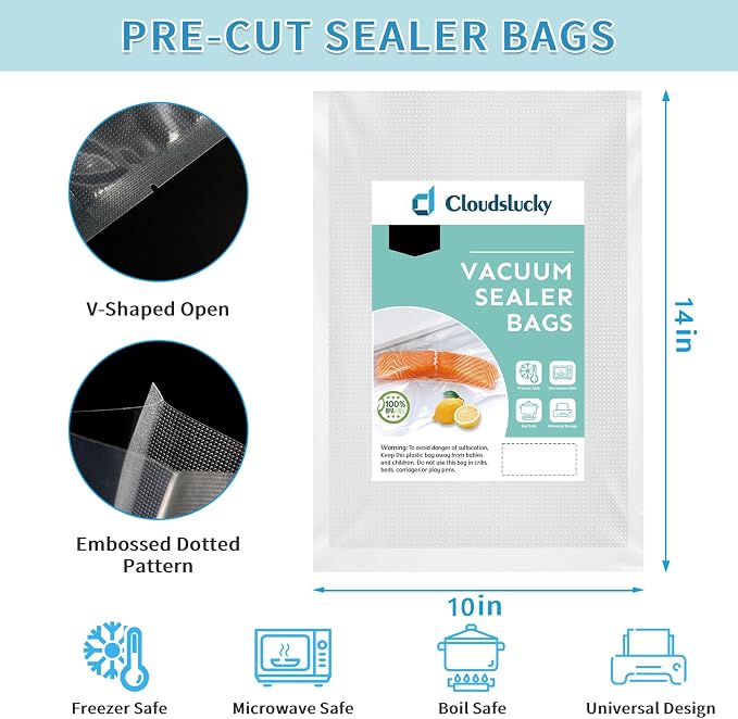 Vacuum Sealer Bags for Food 10"x14" 100 Pcs Seal a Meal Bag, Food Saver Bags Sous Vide Bags Pre-cut Thick BPA-Free Textured Heavy Duty Vacuum Seal, Meat Cheese Dry Goods