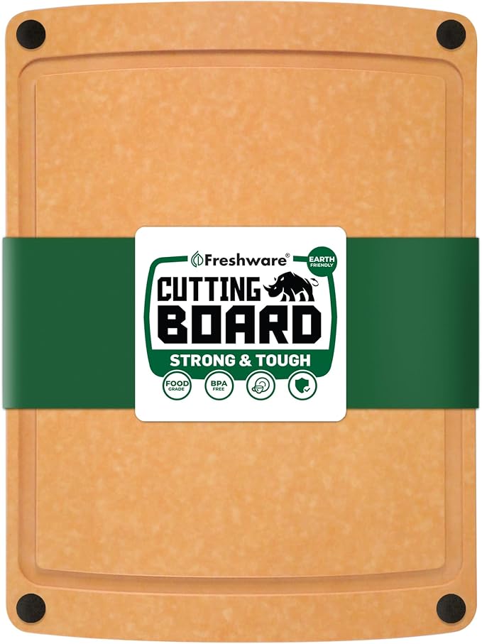 Freshware Wood Cutting Board for Kitchen, Juice Groove, Non-Slip Silicone Feet, Dishwasher Safe, X Large, 18" x 13", Natural