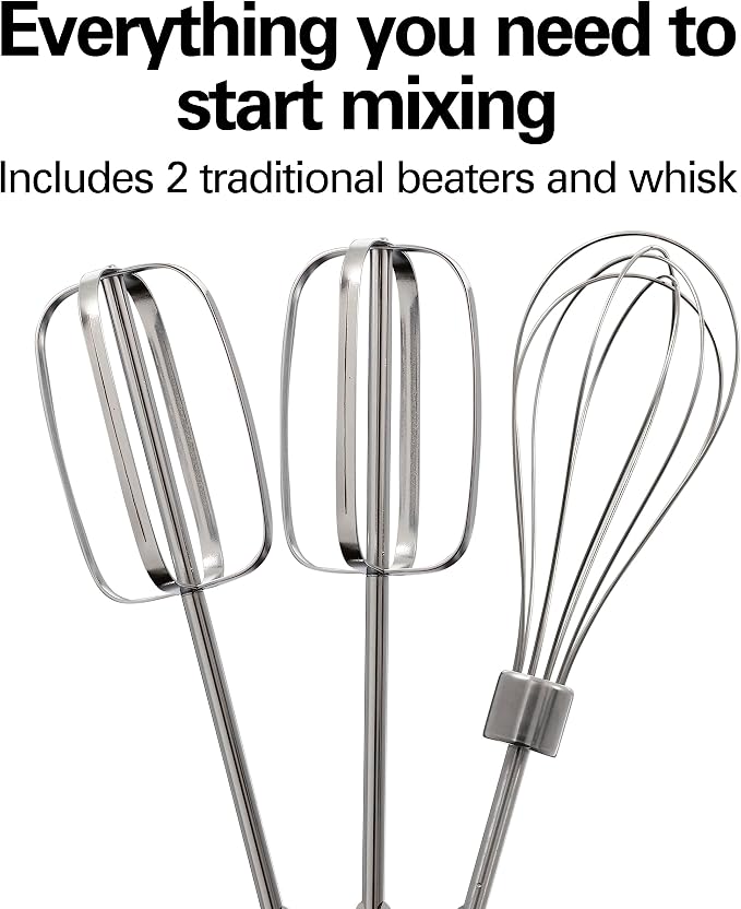 Hamilton Beach Electric Hand Mixer With 6 Speeds + Stir Button | 300 Watts of Peak Power for Powerful Mixing | Includes Whisk and Storage Clip | Black | 62628