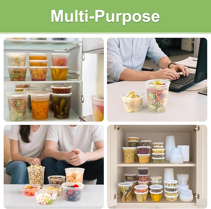 Dipoo 60 Sets (120-Piece) Deli Containers with Lids 16 oz | Leak-Proof & BPA Free Airtight Takeout Plastic Food Storage Containers for Soup, Freezer/Microwave/Dishwasher Safe