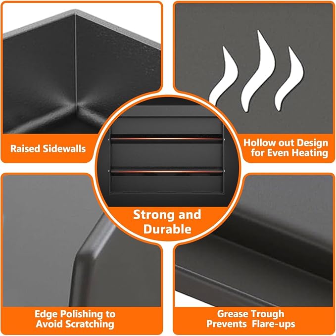 Upgrated 23" x16 " Nonstick Universal Cast Iron Griddle, Muti-Purpose Cooking Griddle for Gas Grill with Grease Groove, Pre-Seasoned Flat Top Plate Insert for Camping, Tailgating, Parties