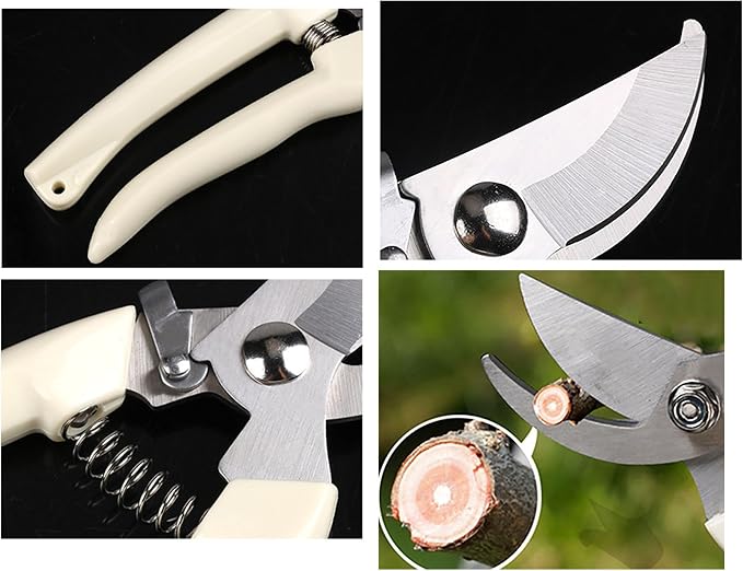 5pcs Garden Flower Shears Pruning Shears 6.9 inches Scissors Heavy Duty Plant Scissors for Cutting Flowers, Trimming Plants, Bonsai, Fruits Picking (White Handle 5pcs)