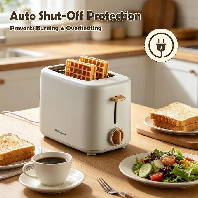 2 Slice Retro Toaster with Anti-dust Cover, 6 Browning Settings, Extra Wide Slots for Bagel & English Muffin, Removable Crumb Tray, Mini Household Bread Toaster
