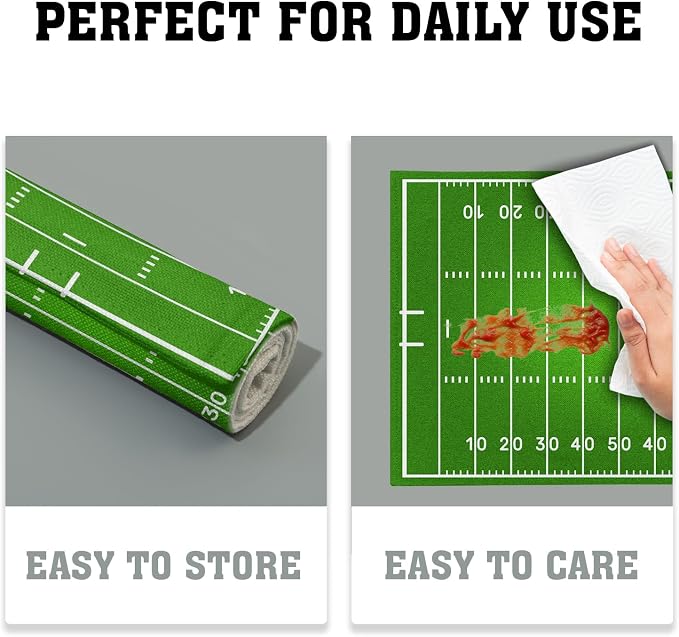Football Placemats Set of 6 18x12 Inch Football Field Sport Themed Linen Place Mats Heat-Resistant Washable Wipeable Green Table Mat for Party Kitchen Dining Room Dinner Table Decor