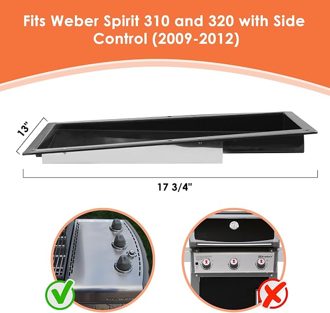 91354 Grease Tray for Weber Spirit 300 Series（Side Control Panel） | Drip Pan Tray for Weber Spirit E-310 E-320 (Made in 2009 and 2012), Grease Tray for Weber 91354 Parts