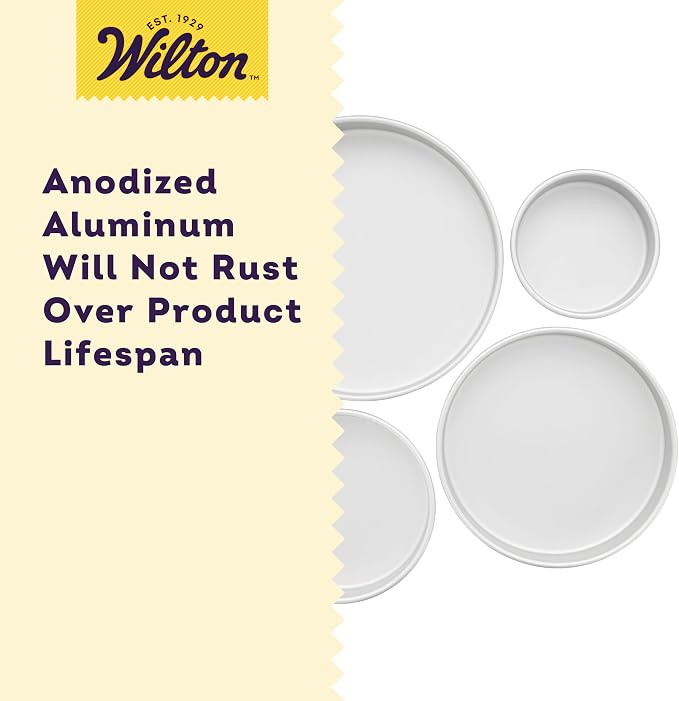 Wilton Aluminum Round Cake Pan Set, Made Without PFAS, 4-Piece | Natural Anodized Aluminum Bakeware, Even Heating & Rust-Resistant, Set of 4 Sizes, Perfect for Multi-Tiered Layer Cakes