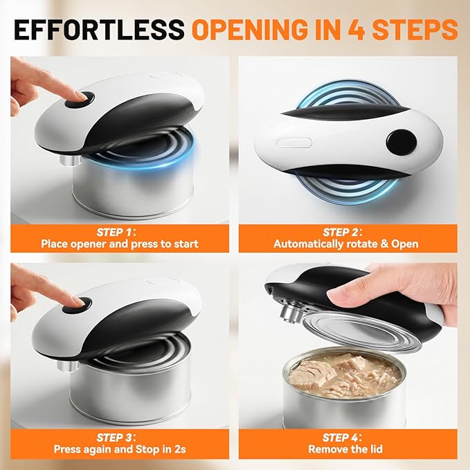 Electric Can Opener, USB-C Rechargeable One Touch Hands Free Automatic Can Openers for Most Can Sizes Smooth Edge, Safe and Easy to Use for Seniors, Arthritis Sufferers, Kitchen and Camping
