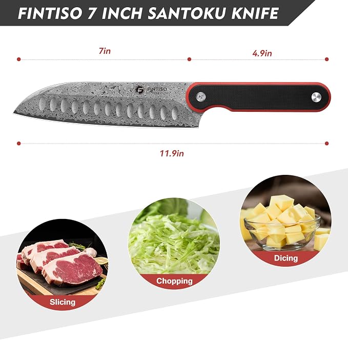 Santoku Knife 7 Inch, 67-Layer Damascus Steel Chef Knife with G10 Handle | Professional Damascus Kitchen Knife with 10Cr15CoMoV Steel Core, Japanese Knife with Ergonomic Full-Tang Handle