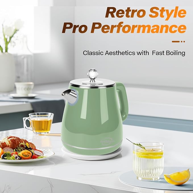 Electric Kettle 1.8L, Sage Green | Retro, 1350W Fast Boil, Stainless Steel Interior, BPA Free, Automatic Shut Off
