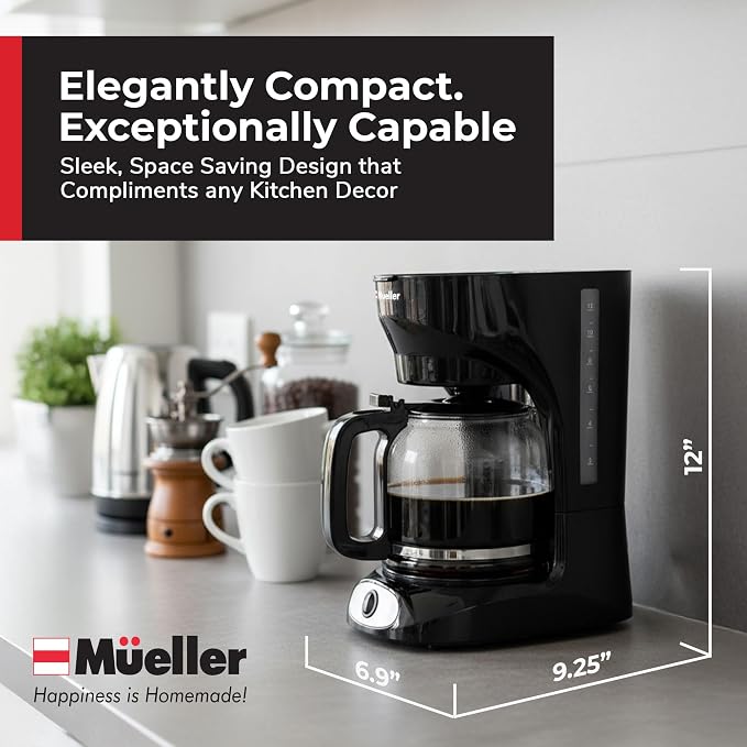 Mueller 12-Cup Drip Coffee Maker | Borosilicate Carafe, Auto-Off, Reusable Filter, Anti-Drip, Keep-Warm Function