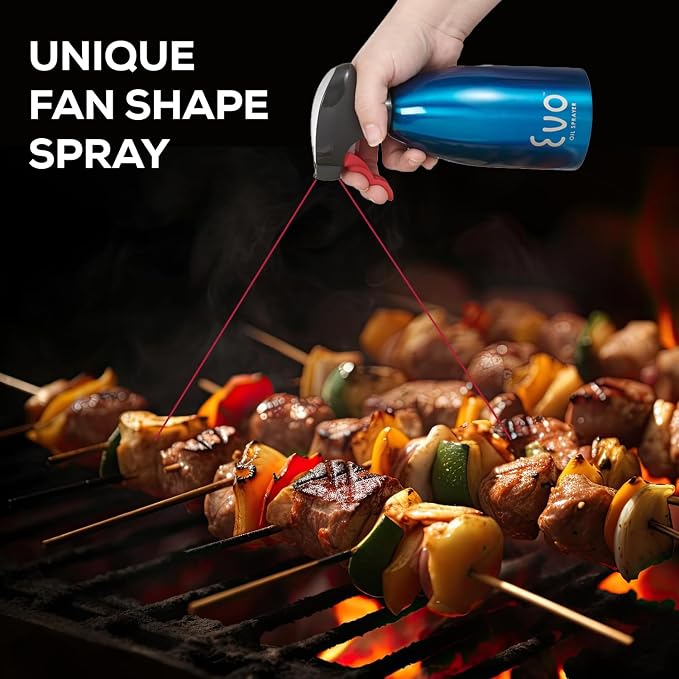 Evo Oil Sprayer 18/8 Stainless Steel, Non-Aerosol for Olive, Cooking Oils, and Vinegars, Blue, 16-Ounce Capacity