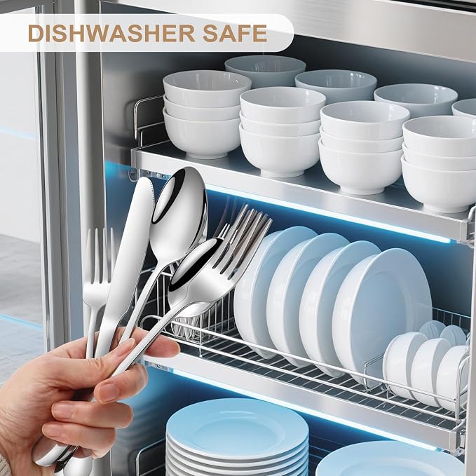 Lazycorner Silverware Set 30 Piece Stainless Steel Flatware Set Silverware Utensils for 6 People Includes Forks Knives Spoons & Salad Forks Dishwasher Safe for Home Restaurant or Outdoor Use