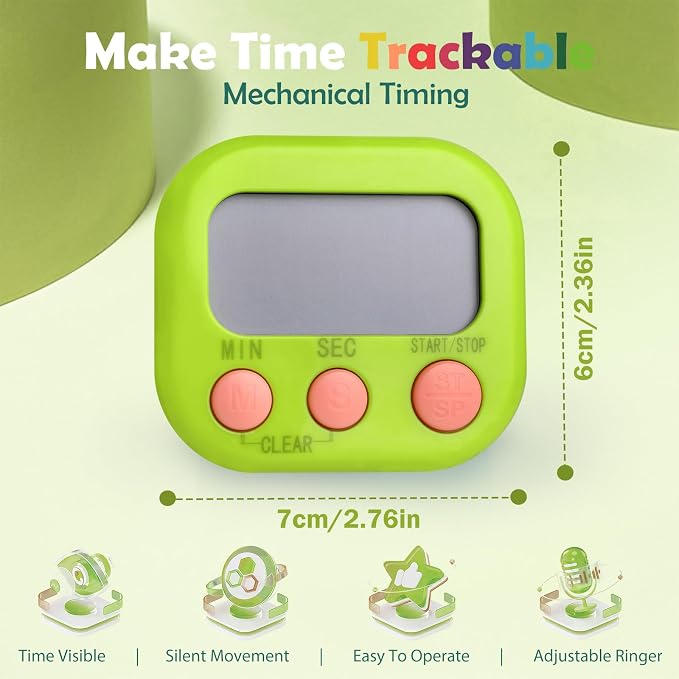 Kitchen Timers 4 Pack, Electronic Timers with Loud Alarm for Cooking, Magnetic Digital Timers Big LCD Display Blue Green Pink White (No Battery Included)